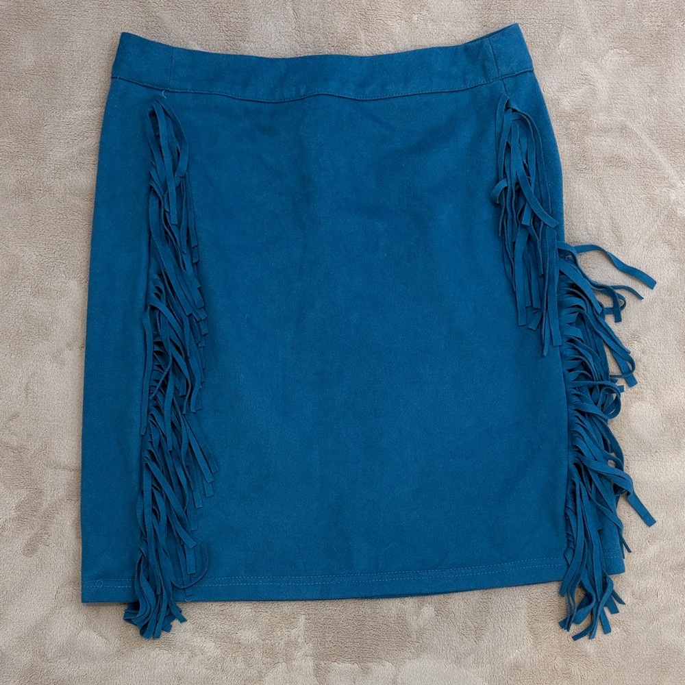 L&B Teal Pencil Skirt with Fringe